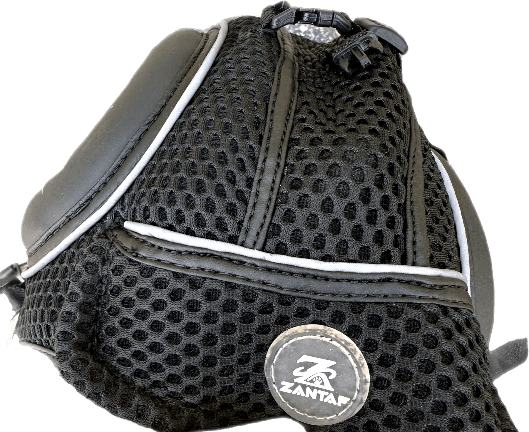 Zantaf ear protection hood in black honeycomb mesh with reflective piping, side-release buckle and round Zantaf badge